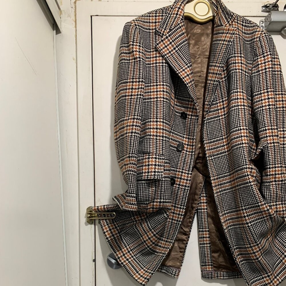 LORO PIANA & C. FABRIC MADE IN ITALY  PLAID TWEED TRENCH COATS SIZE L